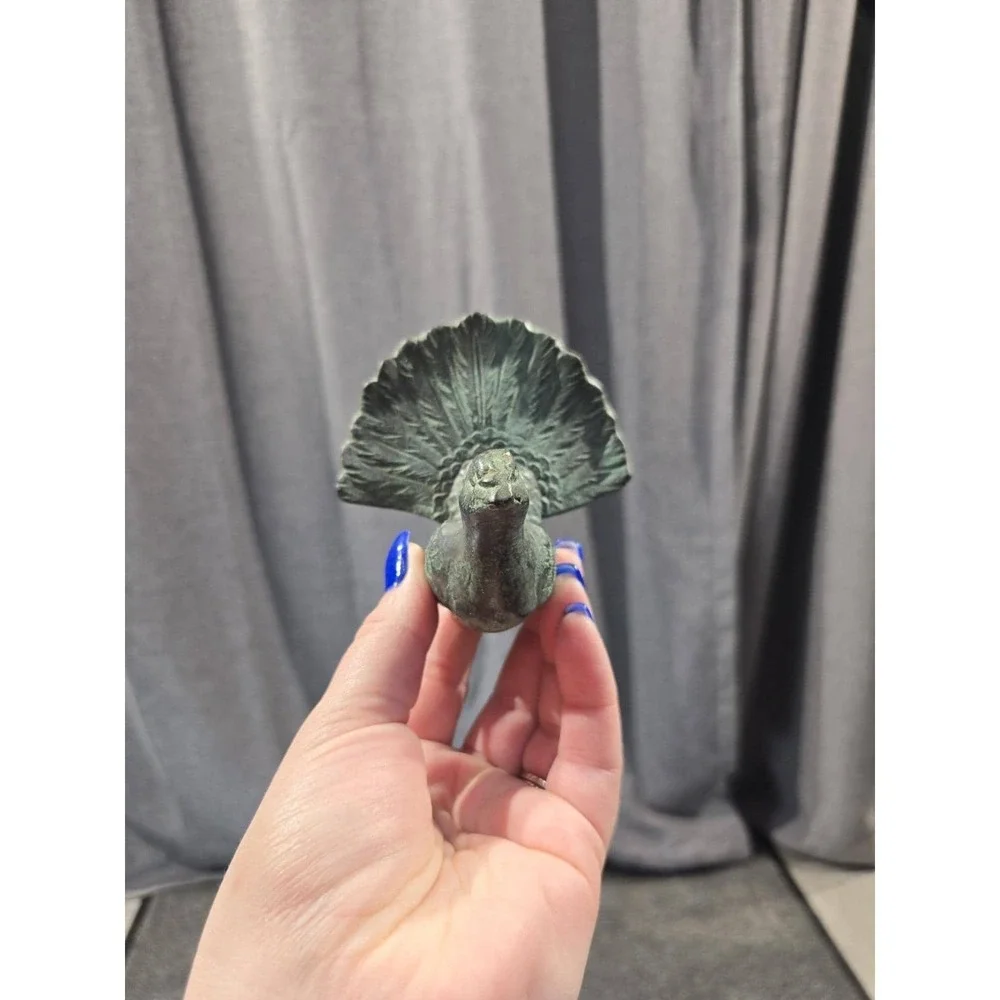 Vintage Solid Brass Pheasant Figurine Green Patina Game Bird Statue Rustic Cabin